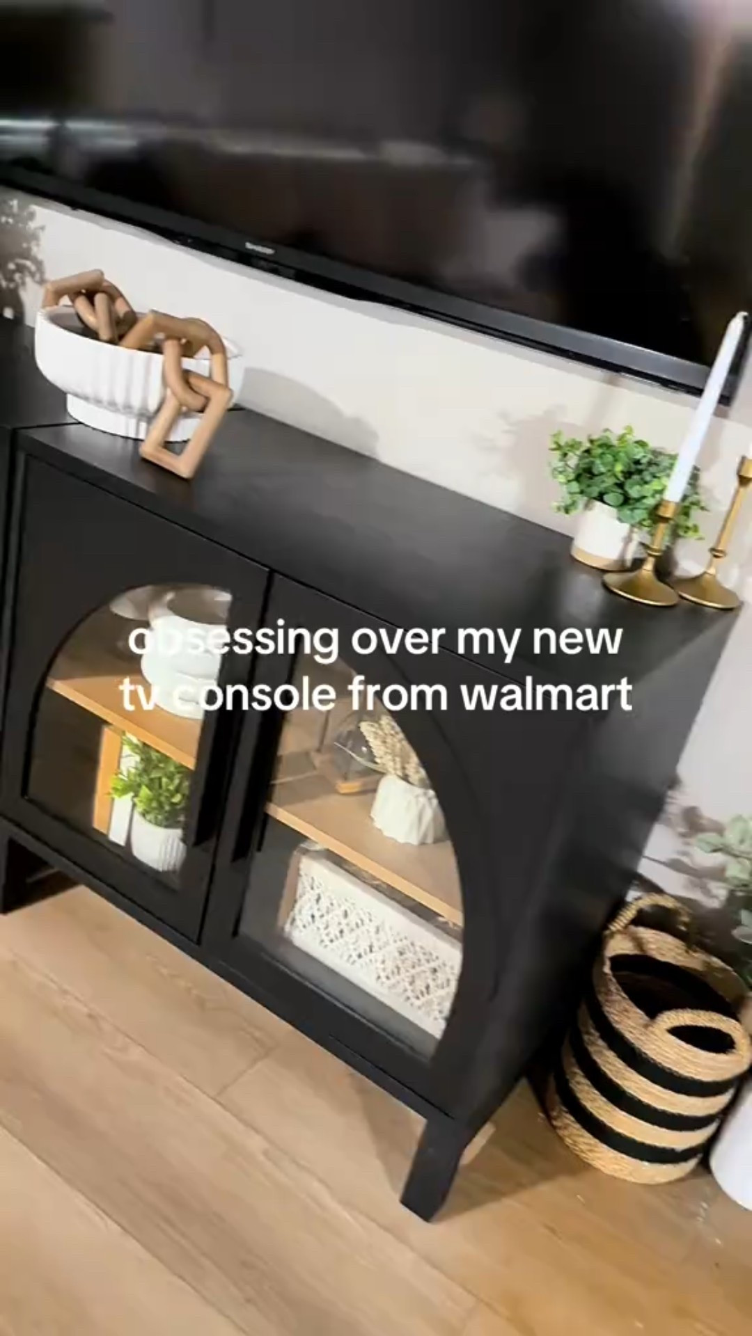 This is 2 of the Juliet Kitchen Console's from @Walmart. I didn't add in the wine racks and I'm loving how it turned out! Still tweaking the decor and i think I'm going to screw it together in the middle! It will be linked on my LTK!
#walmart #walmartdecor #walmarthome #tvconsole #tvstand #homedecor

#LTKHome #LTKSaleAlert