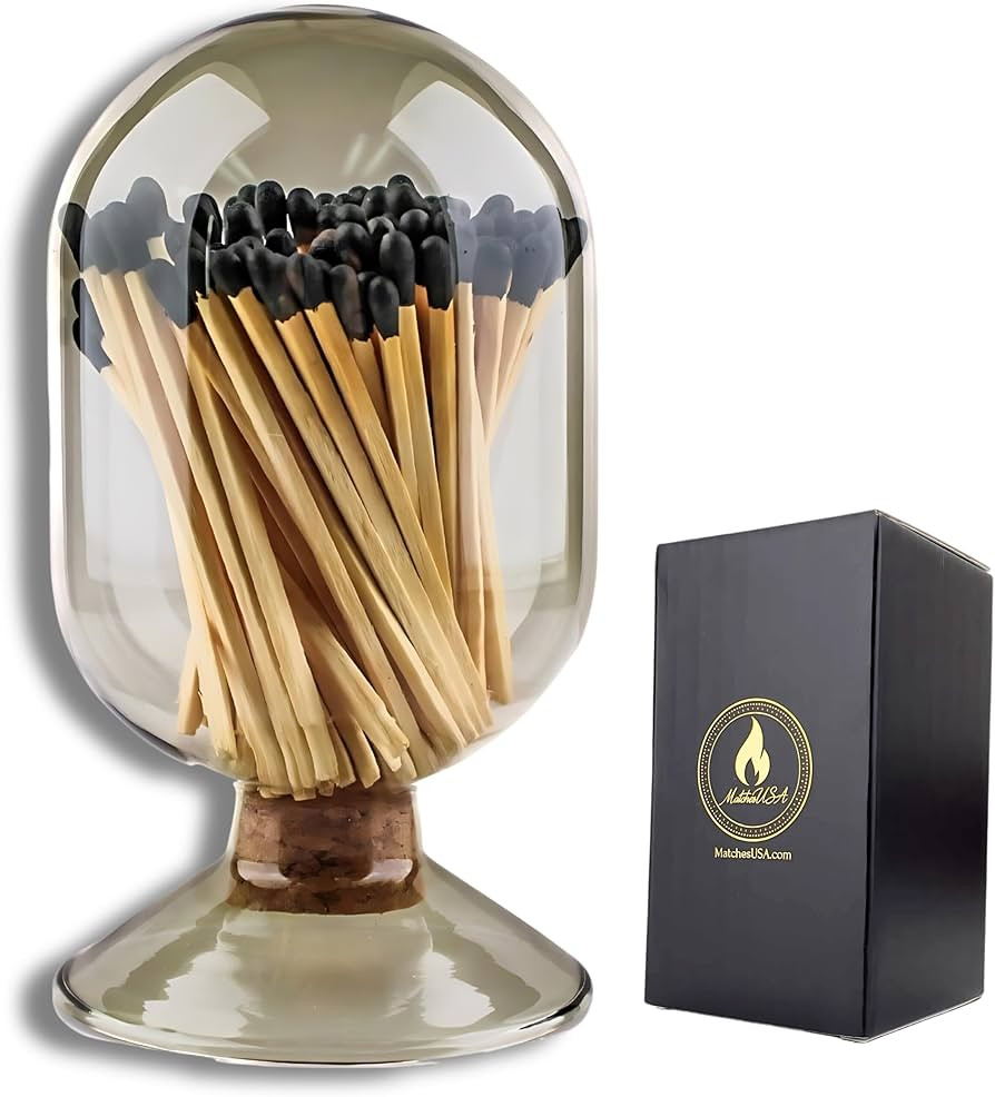 Smoke Gray Glass Matches Cloche | Includes Color Matches & Striker Strip!!! | Grey Tinted Decorat... | Amazon (US)