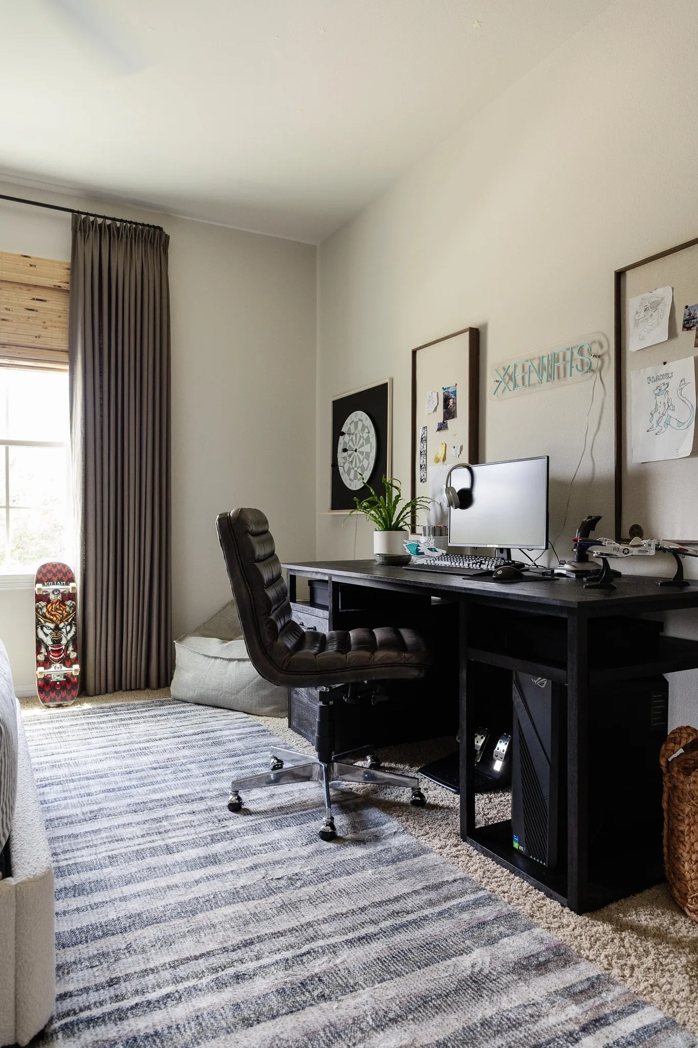 Teen Boy Bedroom

The best desk for kids and teens!

Built in outlet and plenty of space for computer and monitor.

Pinboards are a DIY you can find on my blog.

Gaming desk, black bedroom desk, desk with drawers, stripe rug, bean bag chair, gaming room

#LTKHome