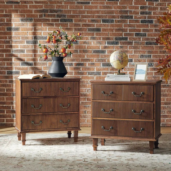 Kaybri 28"W Solid Paulownia Wood 4-Drawer Nightstand with Charging Station (Set of 2) | Wayfair North America