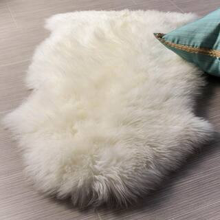 Ivory White 2 ft. x 3 ft. Genuine New Zealand Sheepskin Pelt Area Rug | The Home Depot