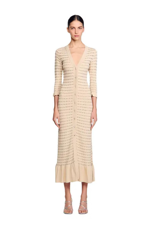 SANDRO Rhinestone knit maxi dress in Beige at Nordstrom, Size 40 Eu | Nordstrom