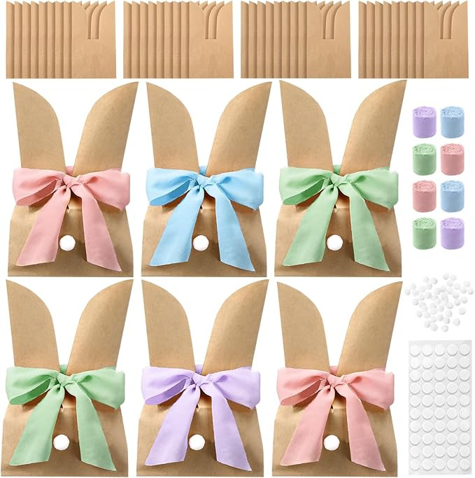 Motipuns 36 Set Easter Bunny Bags, Bunny Paper Gift Treat Bags Cute Candy Goodie Brown Kraft Part... | Amazon (US)