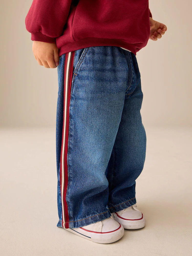 Mid Blue & Red Side Tape Wide Fit Jeans (3mths-7yrs) | Next US