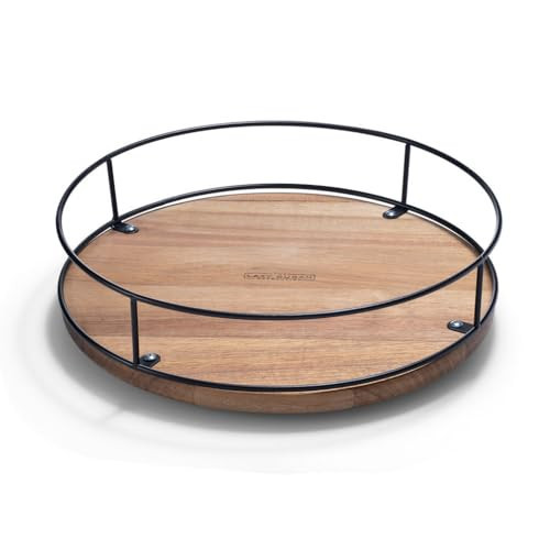 12" Acacia Wood Lazy Susan Revolution Turntable w/Black Wire – Rotating Kitchen Organizer for Table, Pantry, or Cabinet, Rustic Wood Finish, 360° Spin | Amazon (US)