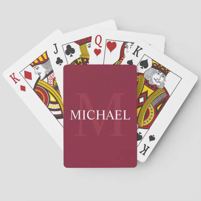 Personalized Monogram and Name Burgundy Red Poker Cards | Zazzle
