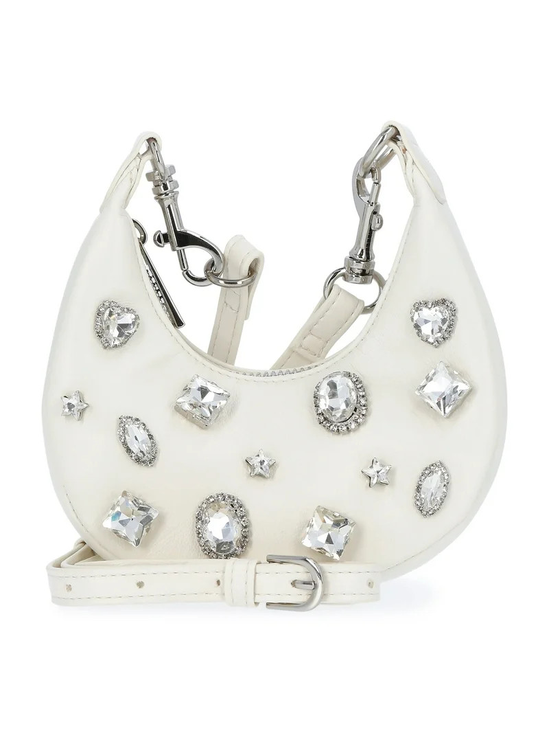 No Boundaries Rhinestone Studded Faux Leather Mini Crescent Bag, Women's | Walmart (US)