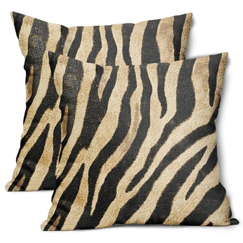 Vrysenium Brown Zebra Print Pillow Covers 16x16 Inch Set of 2 Tiger Print Cotton Linen Decorative Throw Pillow Case Animal Print Cushion Cover for Bedroom Sofa Living Room Chair Home Decor | Amazon (US)