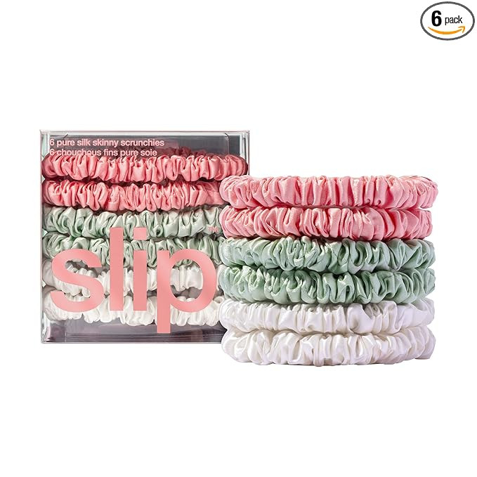Bellerose Silk Skinny Scrunchies - 100% 22 Momme Mulberry Silk Hair-Friendly Elastic Set (6 Luxur... | Amazon (US)