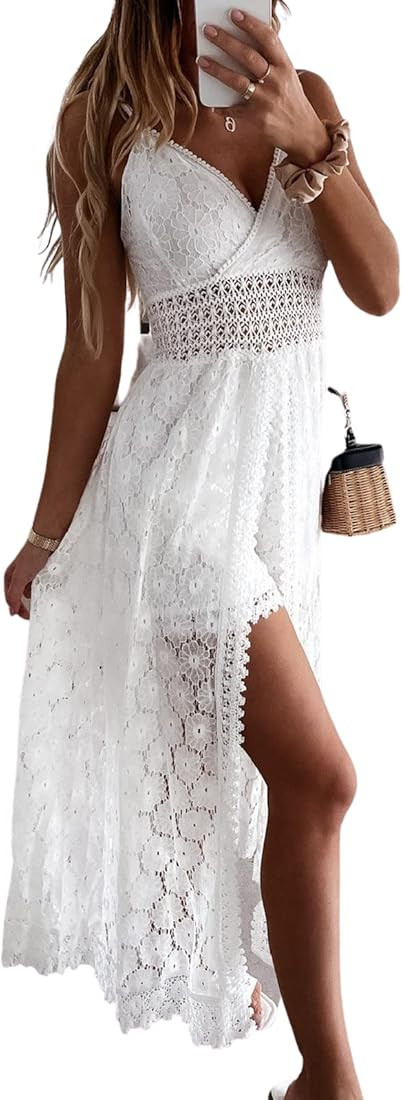 CUPSHE Women's Ruching Smocking Jumpsuit Summer Slip V Neck Backless Maxi High Low | Amazon (US)