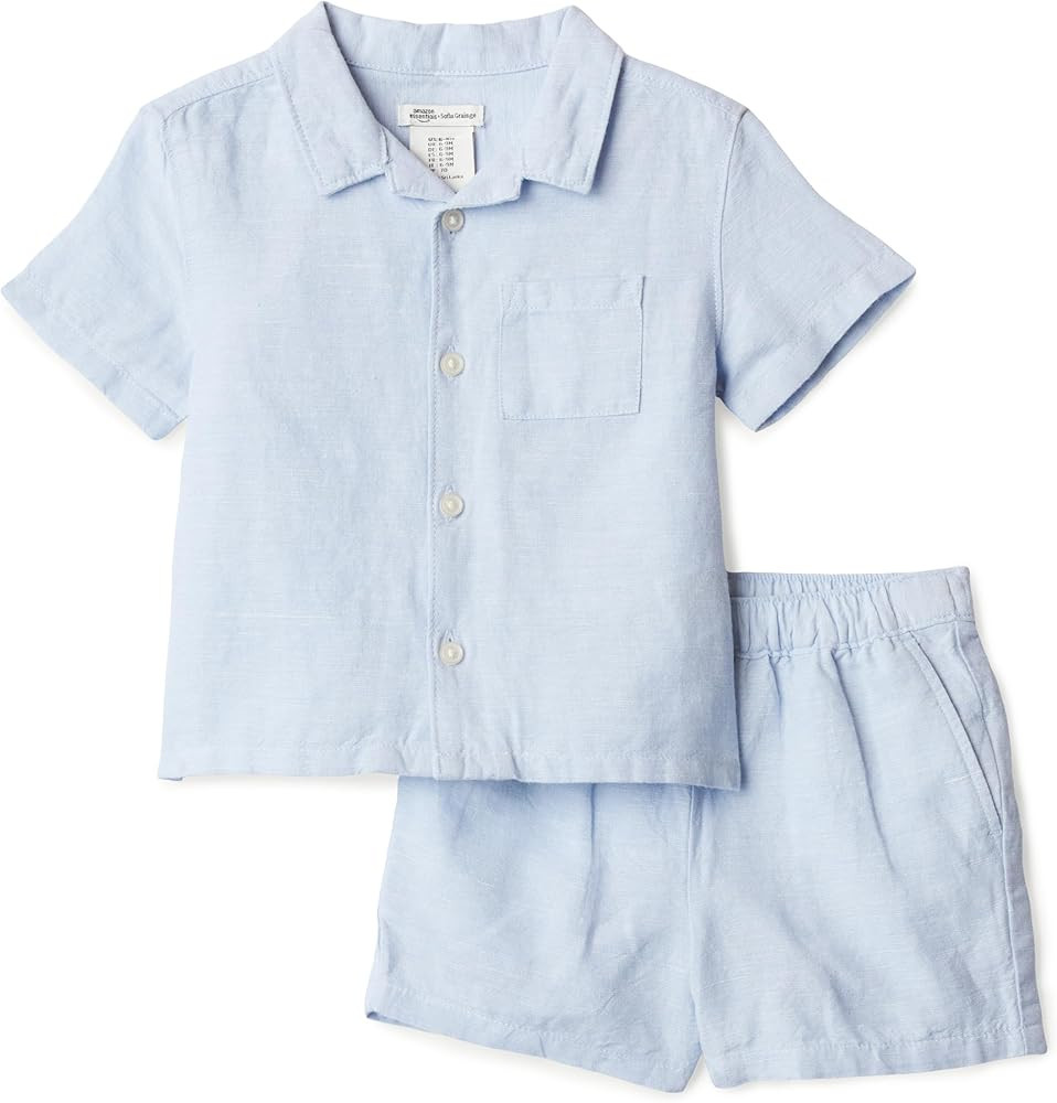 Amazon Essentials x Sofia Grainge Toddlers and Baby Boys' Cotton Linen Short Sleeve Shirt & Short... | Amazon (US)