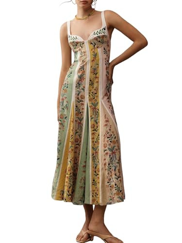 Weafmlia Women's Casual Spaghetti Strap Halter Dress Contrast Striped Sleeveless Backless Beach V... | Amazon (US)