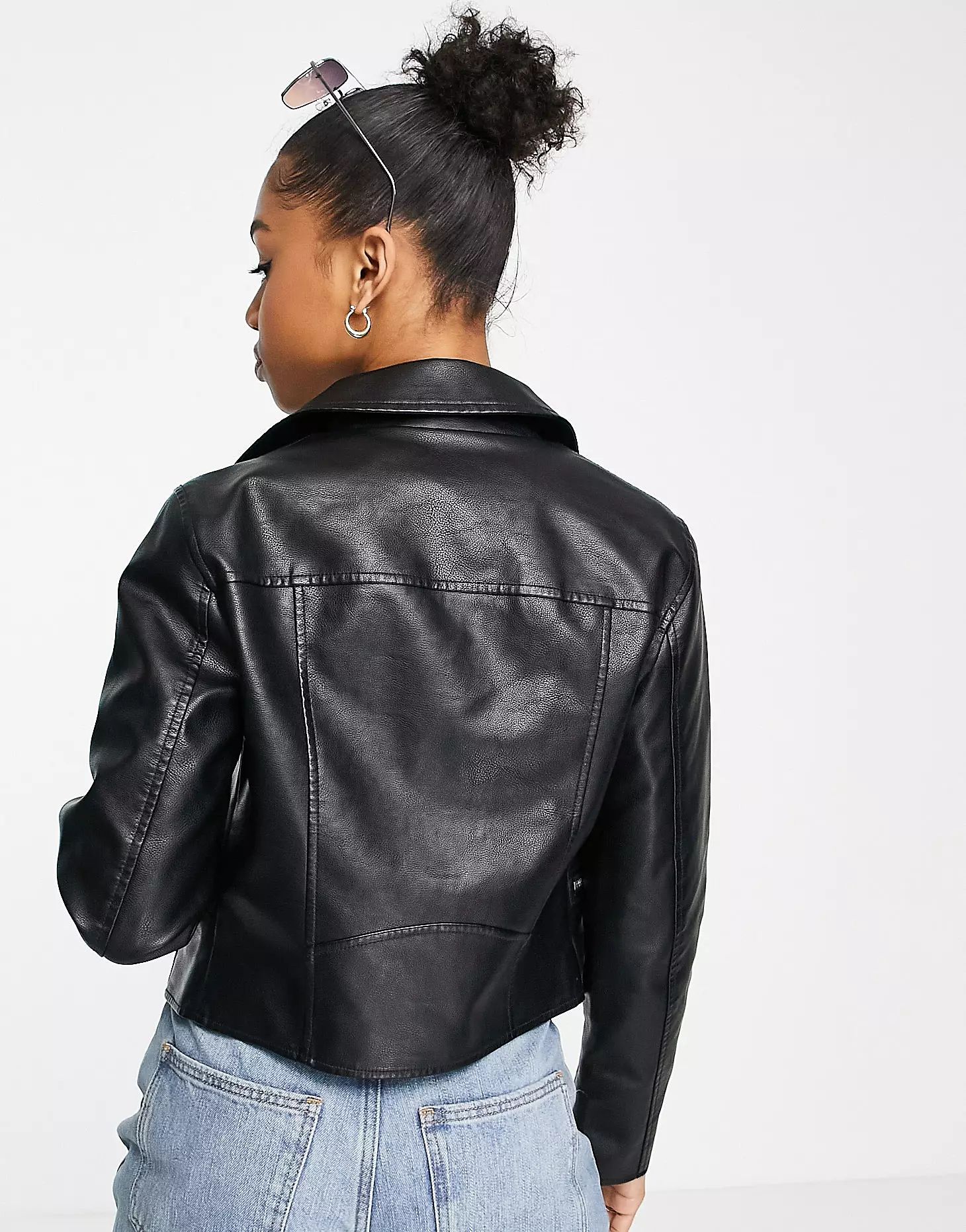 Miss Selfridge faux leather biker jacket in black | ASOS (Global)