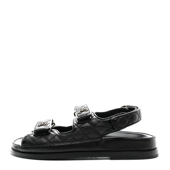 Grained Calfskin Velcro Dad Sandals 36.5 Black | FASHIONPHILE (US)