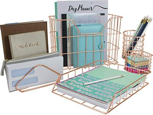 Sorbus Desk Organizer Set, Rose Gold 5-Piece Desk Accessories Set Includes Pencil Cup Holder, Let... | Amazon (US)
