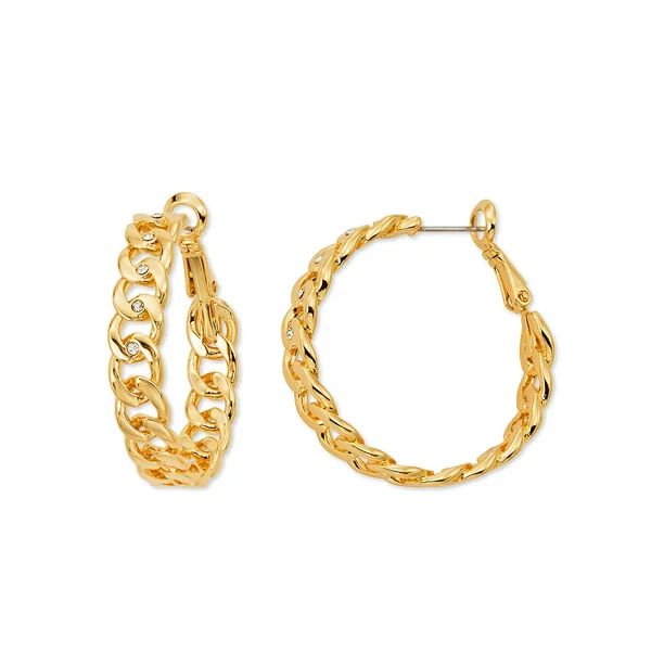 Scoop Brass Yellow Gold-Plated Chain Link Hoop Earrings - Walmart.com | Walmart (US)