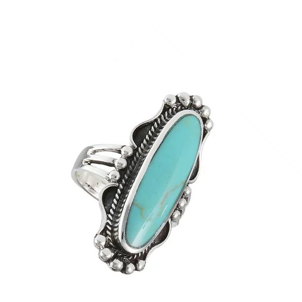 Wide Simulated Turquoise Bali Design Statement Ring .925 Sterling Silver Band Blue CZ Female Size... | Walmart (US)