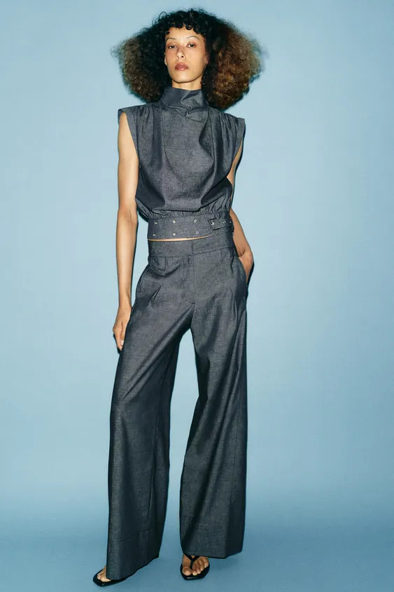 LINEN BUCKLE STUD TOP | Zara US