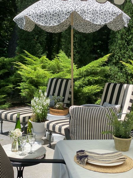 Patio styling, outdoor decor and furniture, scalloped umbrella, outdoor oasis, chaise lounge chairs, outdoor cushions

#LTKFind #LTKSeasonal #LTKhome