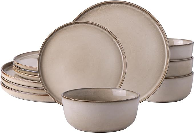 AmorArc Stoneware Dinnerware Sets,Round Reactive Glaze Plates and Bowls Set,Highly Chip and Crack... | Amazon (US)