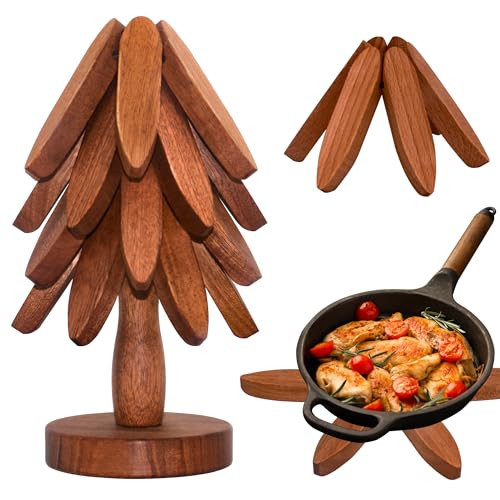 Wooden Trivets for Hot Dishes, Wooden Tree Trivet Set of 4 for Easy Storage - Suited for Hots, Pans/Bowl, Teapot, Hot Holders - Multifunctional Ornaments (Dark - 4 PCs) | Amazon (US)