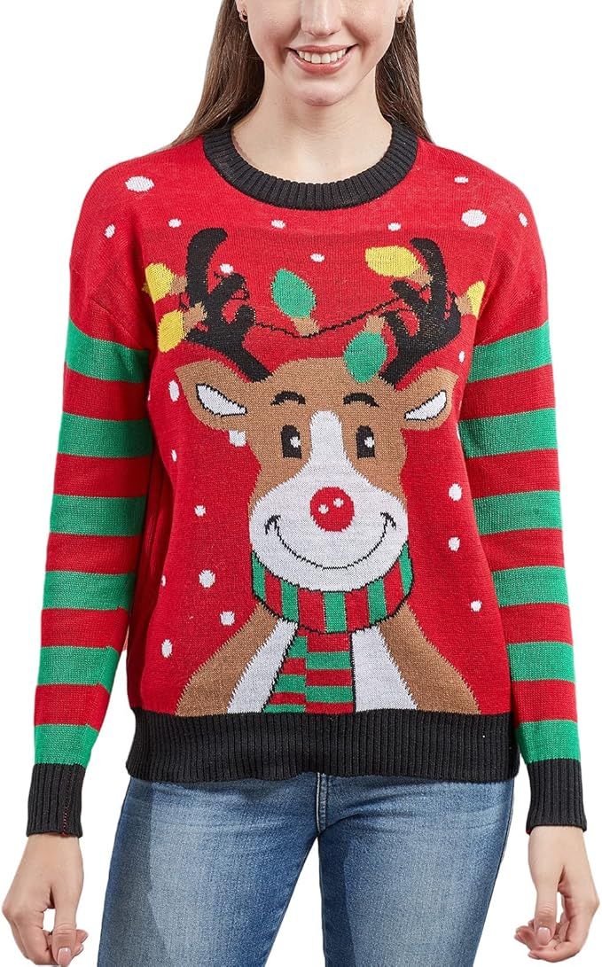 Jodimitty Women's Ugly Christmas Sweater Crew Neck Knitted Pullover Snowmen Reindeer Themed for O... | Amazon (US)