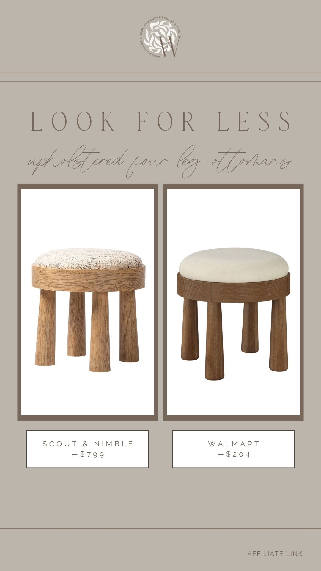 Such a beautiful look for less! I love the wood base and legs paired with the upholstered cushion on both of these styles. The Walmart option is a fraction of the designer style, and nearly identical!

#LTKSaleAlert #LTKHome