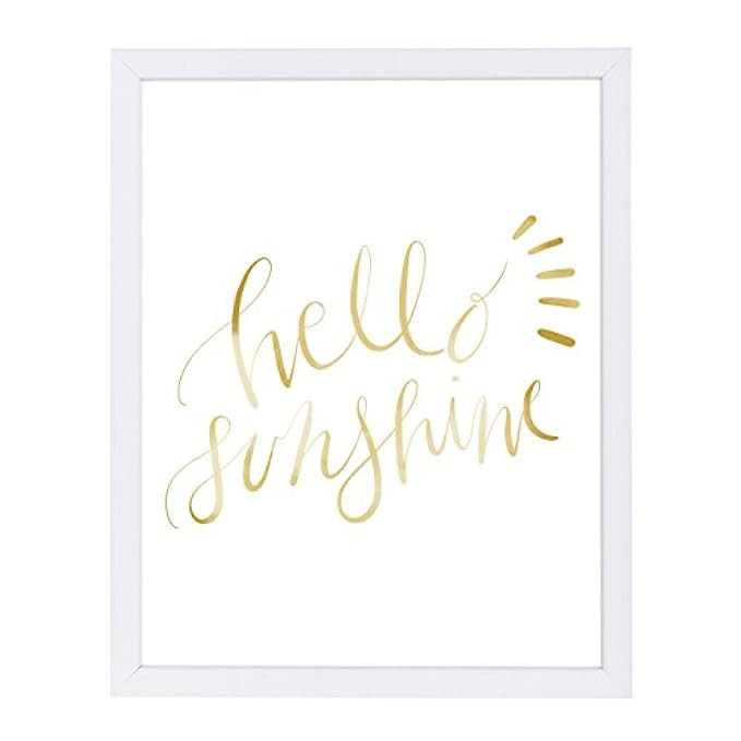 Americanflat Gold Hello Sunshine Typography White Frame Print by Jetty Printables, 19" H x 25" W x 1 | Amazon (US)