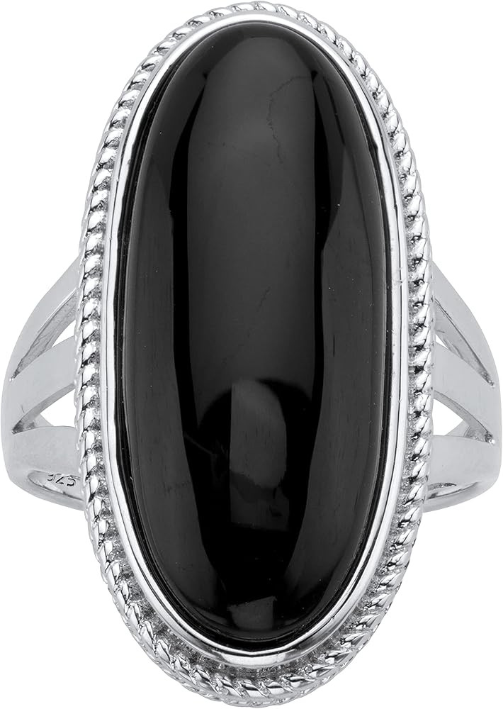PalmBeach Sterling Silver Oval Shaped Natural Black Onyx Spllit Shank Ring Sizes 6-12 | Amazon (US)