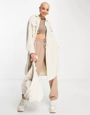 New Look teddy fleece midi shacket in cream | ASOS (Global)