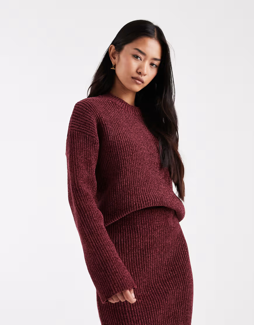 4th & Reckless soft ribbed knit jumper co-ord in burgundy-Red | ASOS (Global)