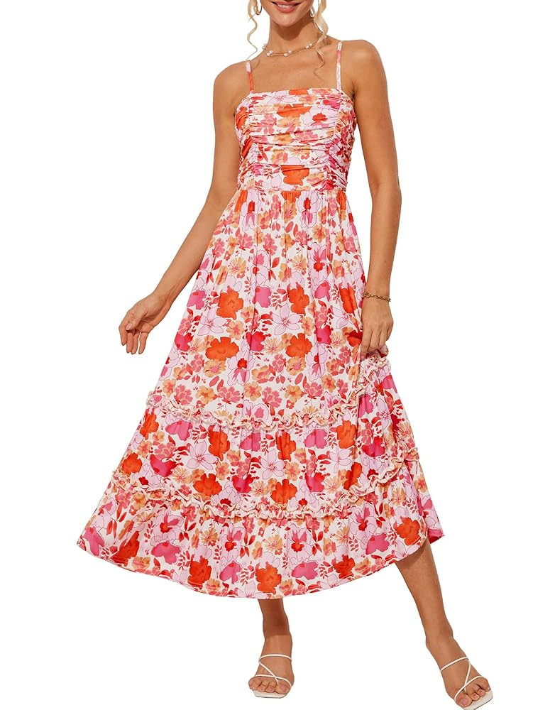 GRACE KARIN 2025 Women's Summer Floral Maxi Dress Casual Sleeveless Ruffle Tiered Wedding Guest F... | Amazon (US)