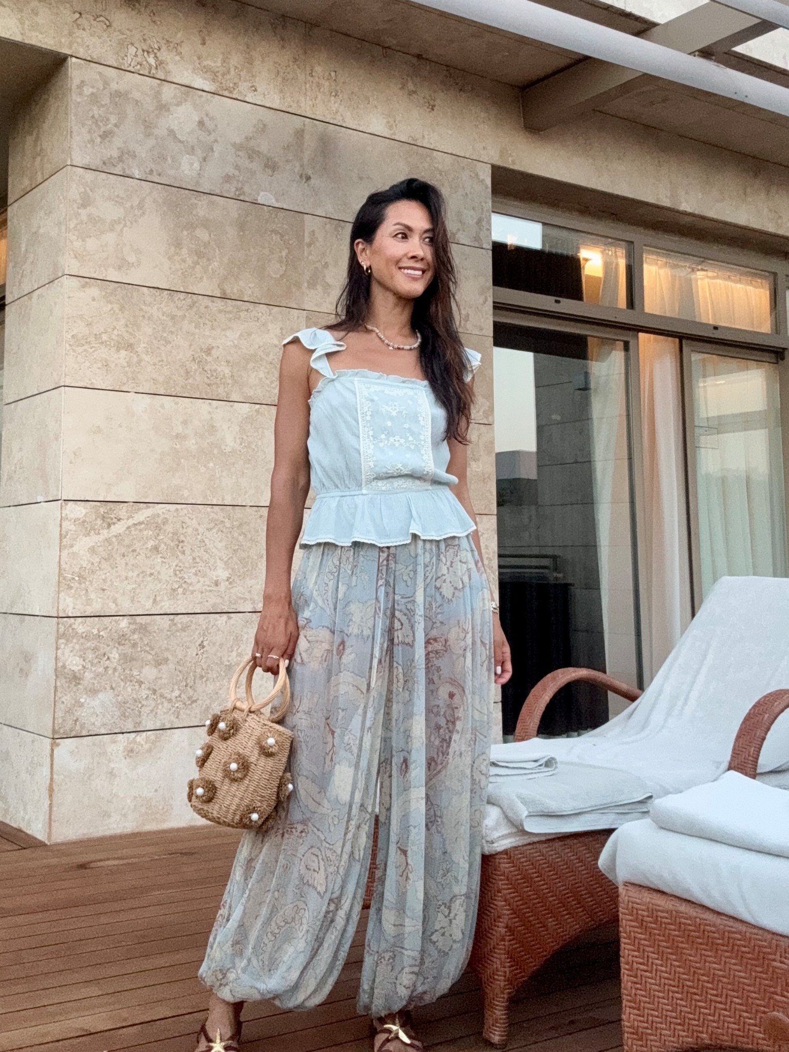 Zara top and chiffon gallon trousers. I’m obsessed with this look. Wearing small in both. Bag is Camilla Elphick. 

#LTKstyletip #LTKuk #LTKsummer