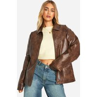 Womens Vintage Look Faux Leather Zip Jacket - Brown - 12 | NastyGal UK