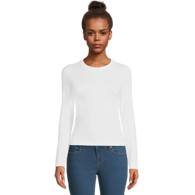 No Boundaries Juniors’ Crewneck Waffle Tee with Long Sleeves, Sizes XS-XXL | Walmart (US)