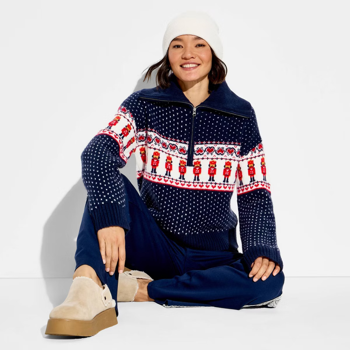 Women's Polo Collar Quarter Zip Novelty Pullover Sweater - Wild Fable™ | Target