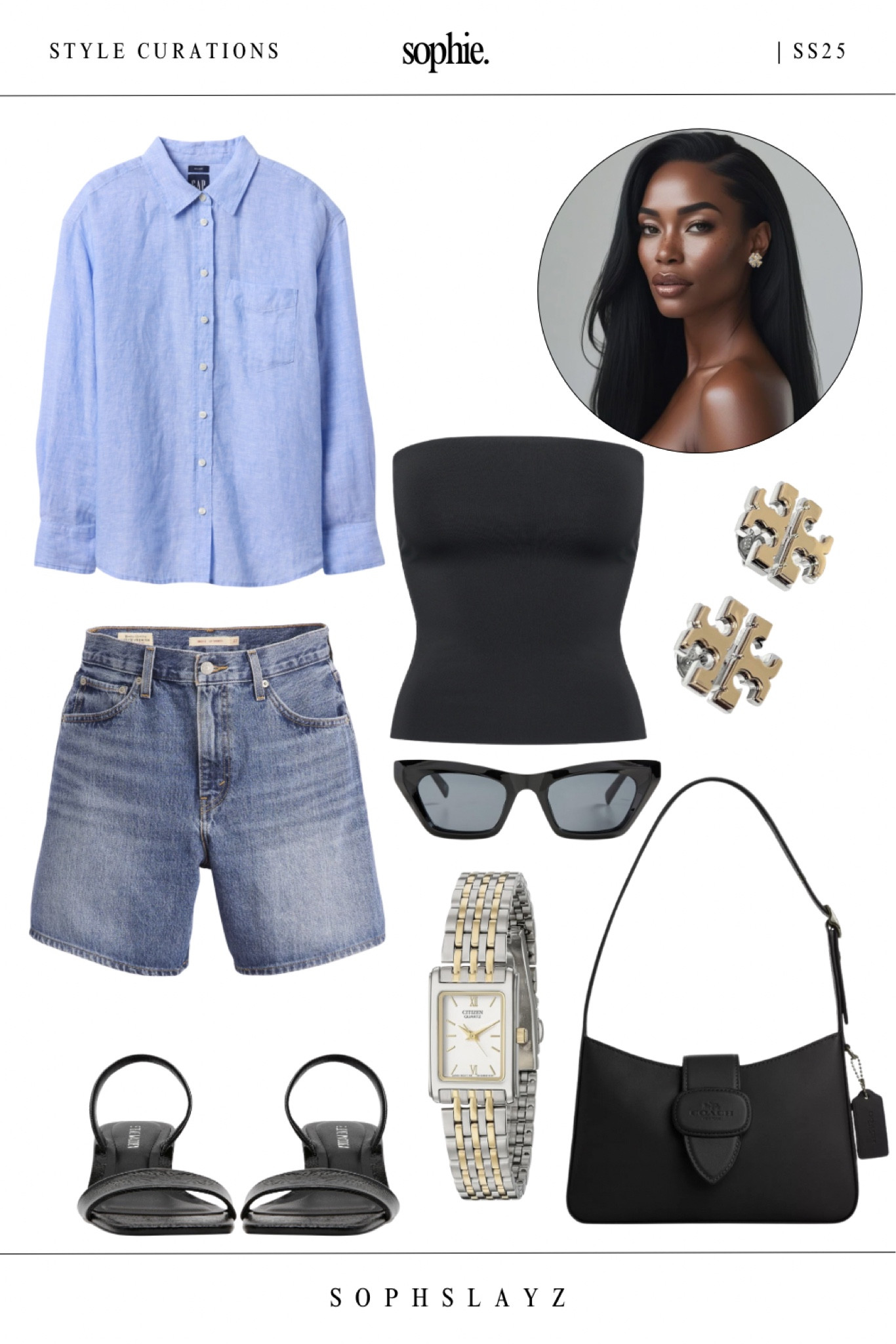 This outfit from my SS25 summer capsule wardrobe features a black tube top, denim shorts, and an oversized blue linen button-up—layered with sleek accessories like strappy black sandals, a Coach shoulder bag, and a two-tone metal watch.
A go-to look for errands, weekend hangs, or laid-back travel days.

#LTKFindsUnder100 #LTKStyleTip #LTKItBag