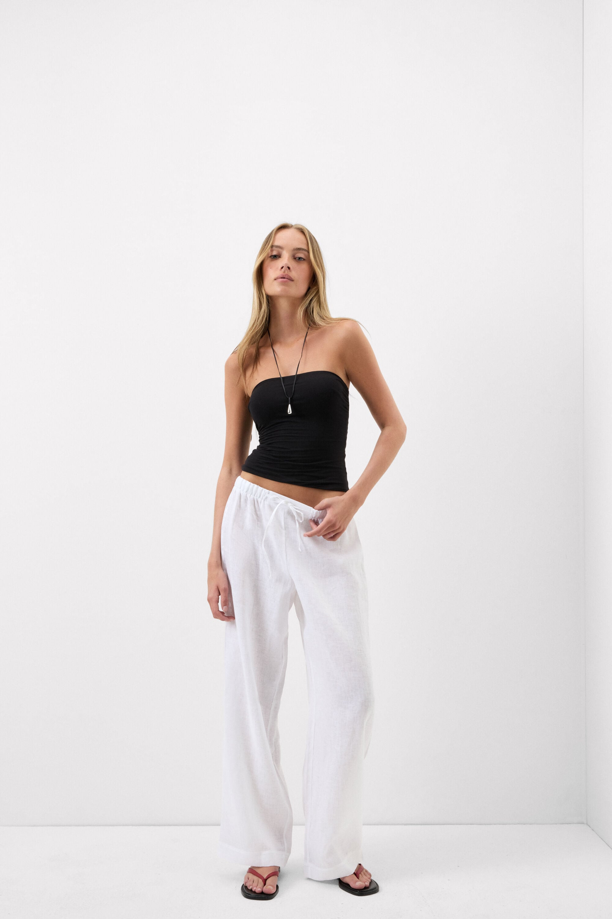 The Pure Linen Full Length Drawstring Pants in Linen Fabric - Intimissimi | Intimissimi (US)