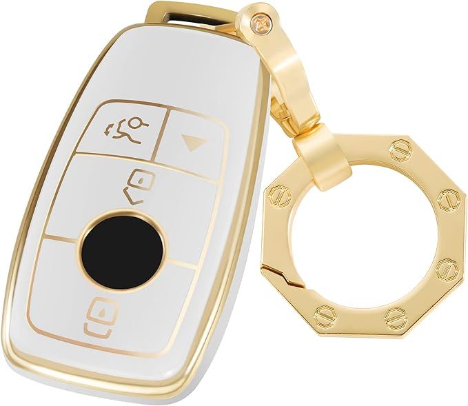 for Mercedes Benz Key Fob Cover Car Key Case Shell with Gold Keychain fit Mercedes Benz E S A C G... | Amazon (US)
