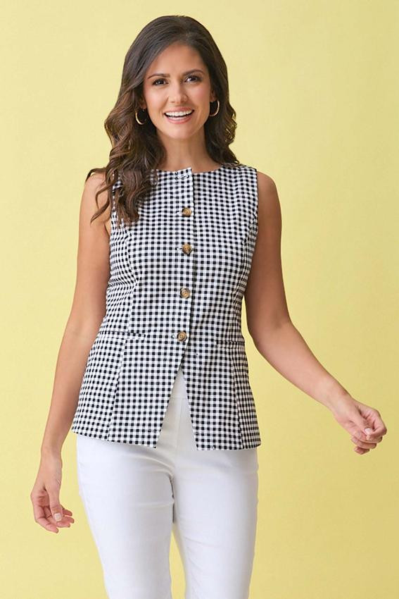 Gingham Button Front Vest | Cato Fashions