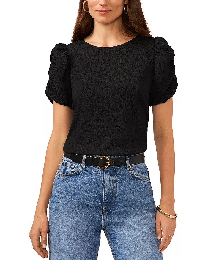 Crewneck Gathered Sleeve Top | Bloomingdale's (US)