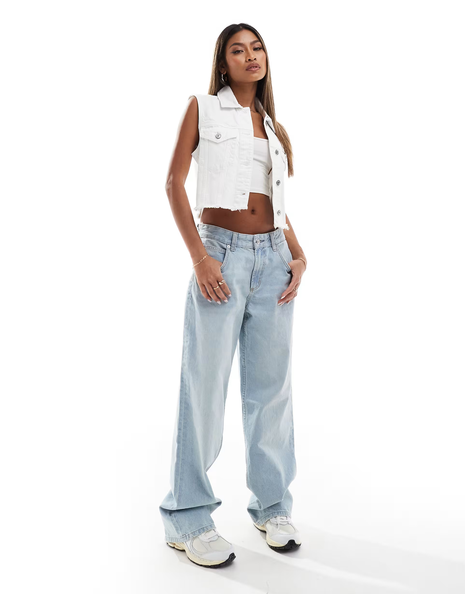 Abercrombie & Fitch cut off sleeveless denim jacket in white | ASOS (Global)