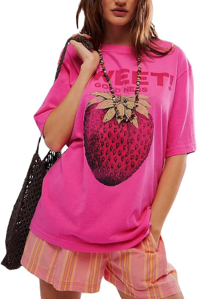 Womens Oversized Vintage Flower Graphic Tees Tops Y2k California Aesthetic Baggy T-Shirts Fruit C... | Amazon (US)