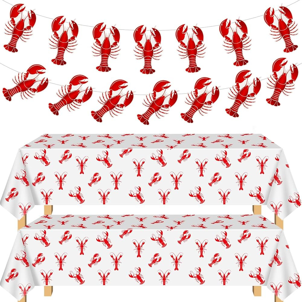 2 Pcs Crawfish Table Covers 86 x 51 Inch Lobster Tablecloth and 2 Pcs Crawfish Banner Summer Craw... | Amazon (US)