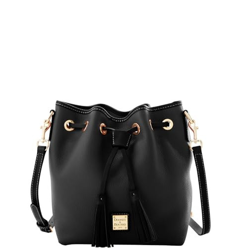 Dooney & Bourke Crossbody Bucket Bag, Pebble Grain Leather Aimee Crossbody Drawstring Purse - Black & Black | Amazon (US)