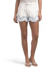 Linen Blend Belted Eyelet Mini Shorts | TJ Maxx