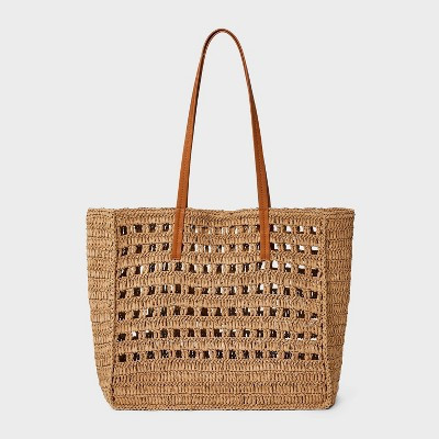 Straw Packable Boxy Tote Handbag - Universal Thread™ Beige | Target