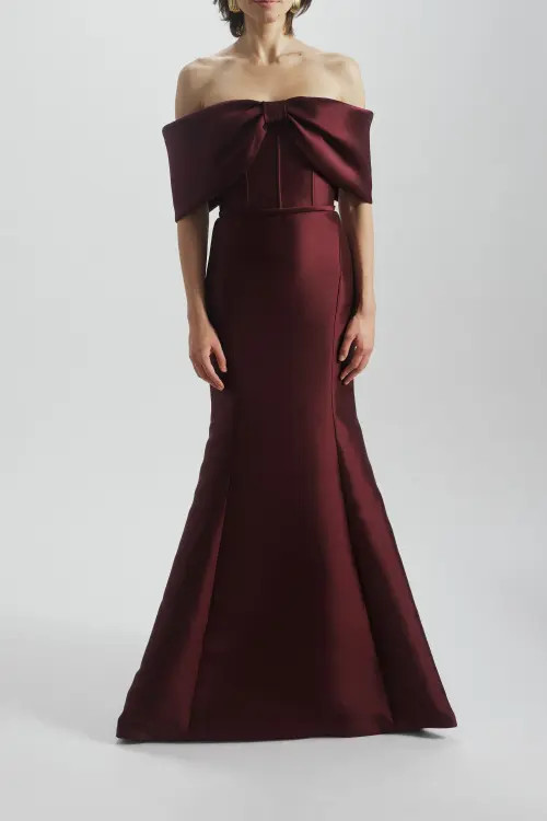 Amsale Off-the-Shoulder Bow Gown in Ruby at Nordstrom, Size 4 | Nordstrom
