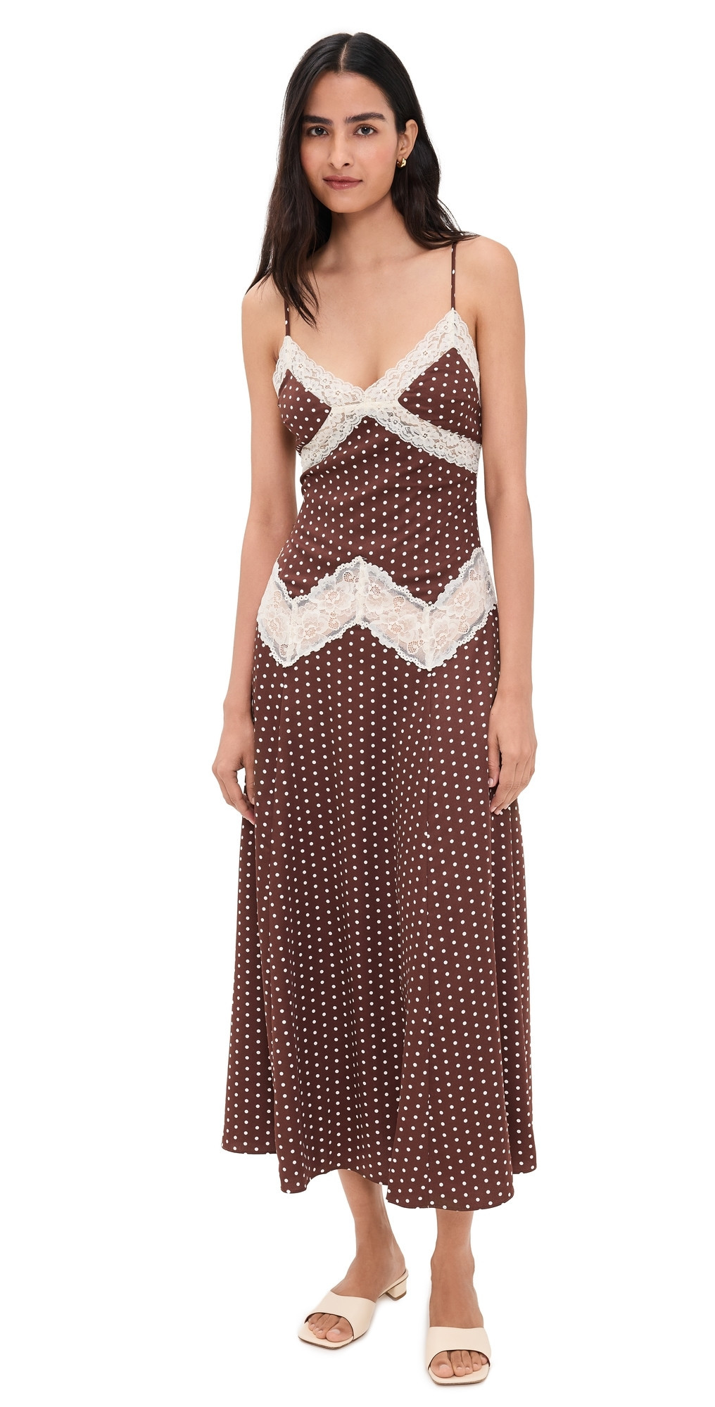 Frankies Bikinis Ethereal Satin Maxi Dress Chocolate Dot XL | Shopbop