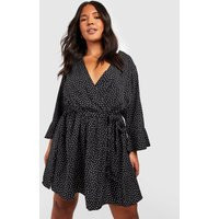 Womens Plus Ruffle Polka Dot Wrap Dress - Black - 24 | boohoo (US & Canada)